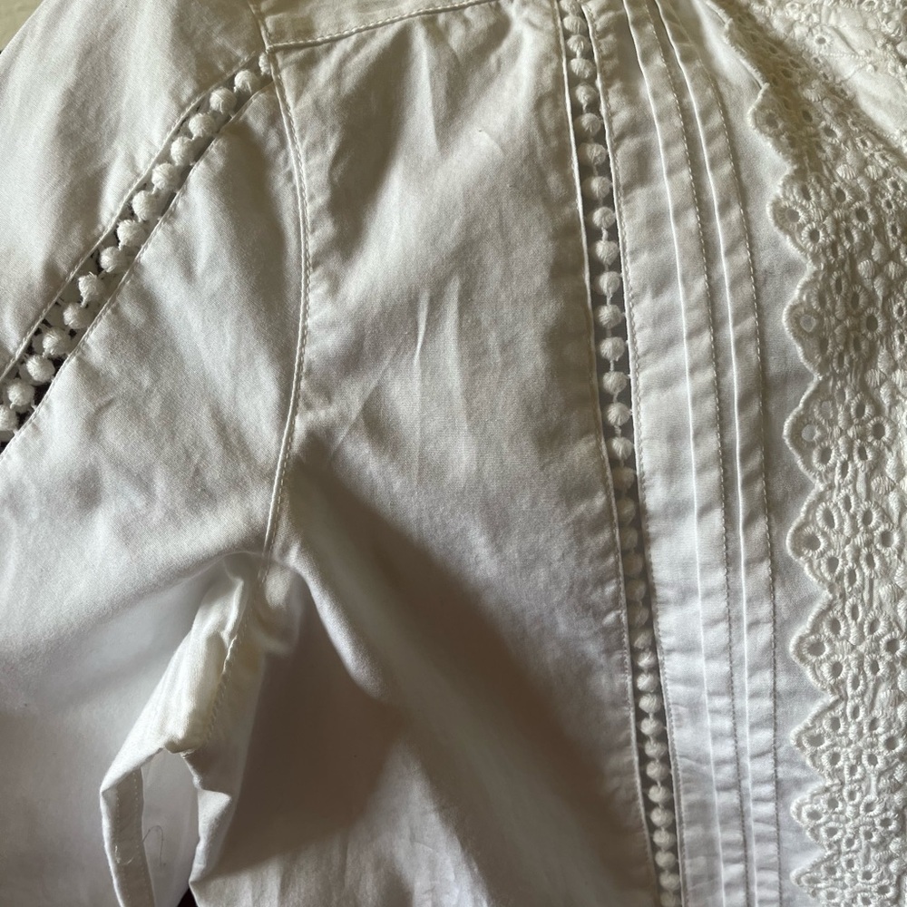 White Ruffled Mandarin Collar Blouse Sundance - Picture 7 of 8